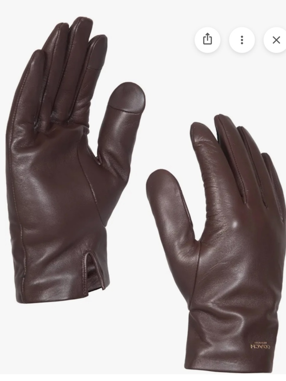 Coach Women’s Dark Brown Leather Touchscreen Gloves- Size L - Picture 2 of 9